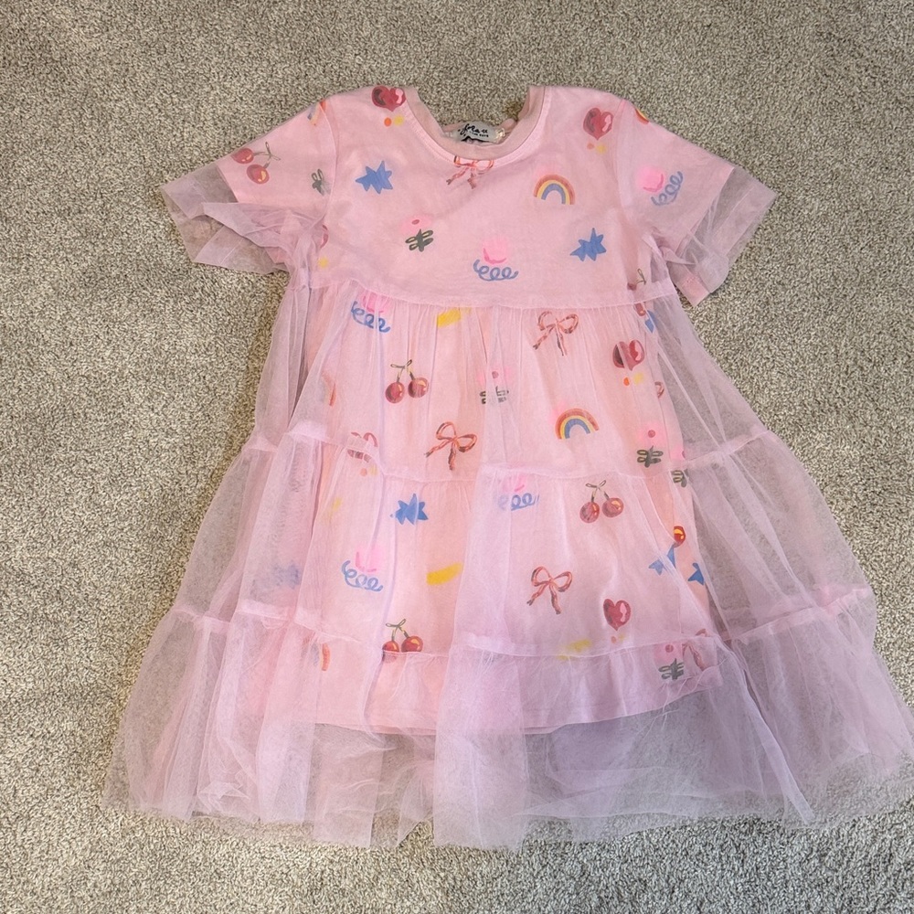 Lola + The Boys Pink Tulle Dress with Colorful Motifs